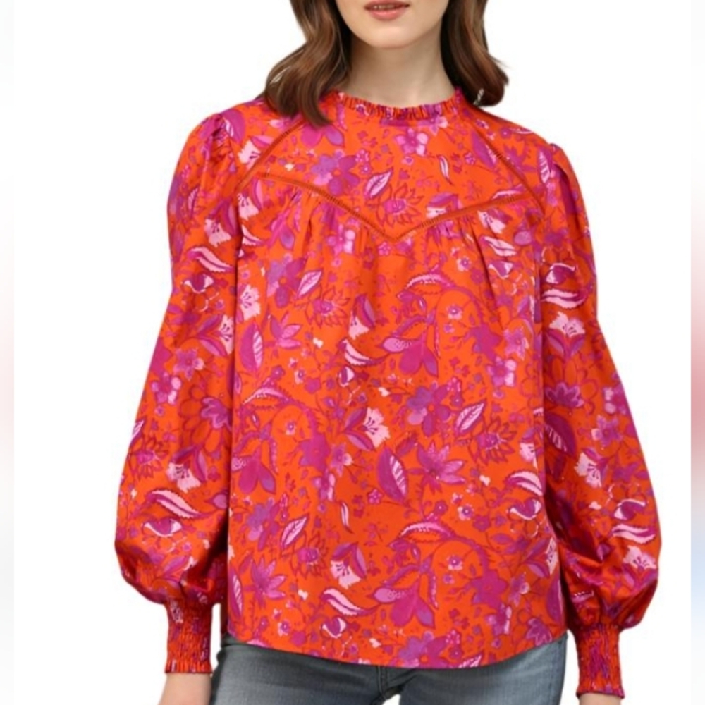 FATE Floral Crochet Lace Balloon Sleeve Peasant Blouse Top NWT